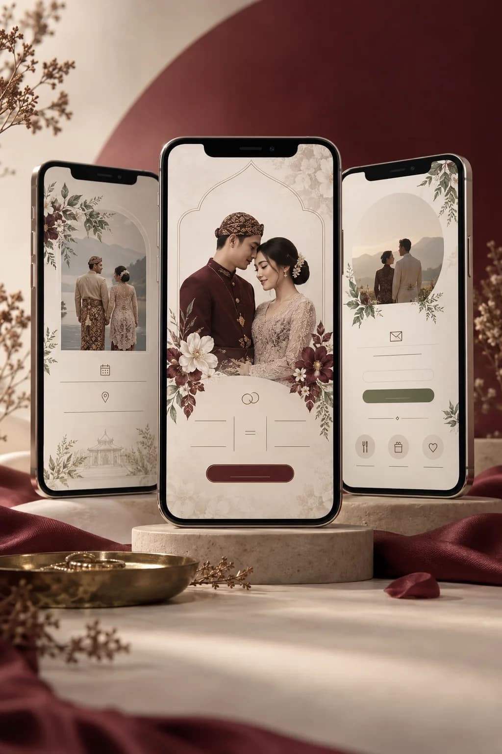 Tiga tampilan undangan digital pernikahan di smartphone